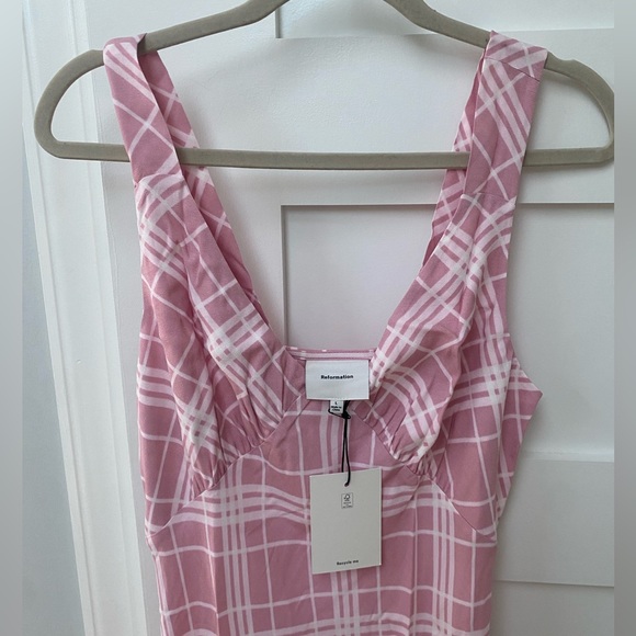Reformation. Pink Plaid Midi Dress, Beauden Dress - Picture 6 of 7